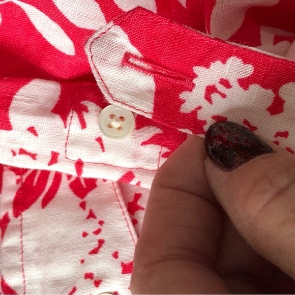Land’s End Floral Print Linen Blouse Size Medium  White Pink - Picture 9 of 11